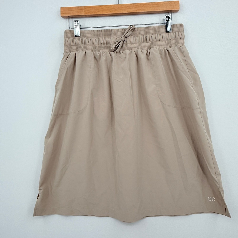 Albion Fit At Ease Skirt Womens Large Khaki Tan Smocked Waist Gorpcore Granola